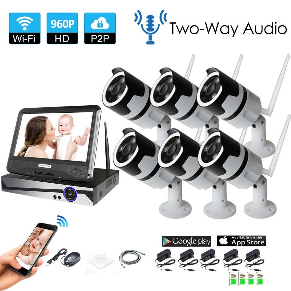 6CH two way audio talK HD Wireless NVR Kit P2P 960P Indoor Outdoor IR Night Vision Security 1.3MP IP Camera WIFI CCTV System