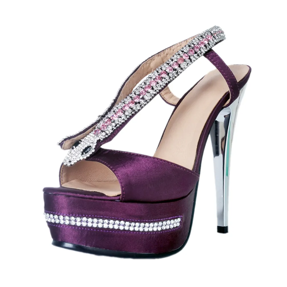 Kolnoo Venda Quente Novo Estilo Simples Artesanais Mulheres Sandálias de Salto Alto Cobra Strass Deco Peep-toe Verão Moda Sapatos A066