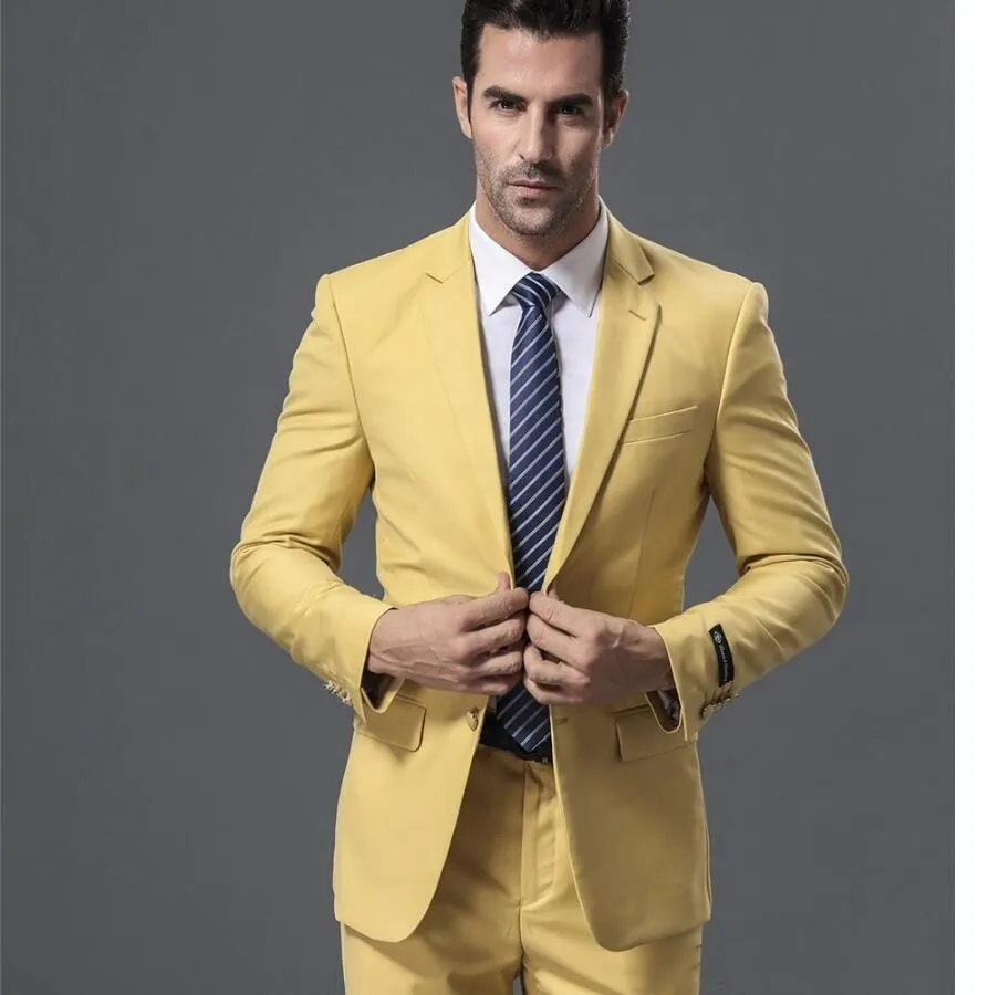 Economize muito em Ternos De Casamento Masculinos De Smoking Terno Amarelo  De Duas Peças: Smoking De Casamento Masculino Elegante Com Lapela De