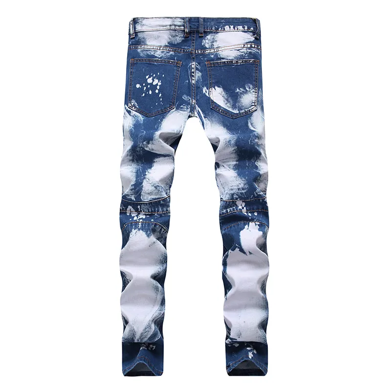 Idopy hommes marque de mode concepteur Biker Jean Hip Hop Style Punk peint Denim pantalon coupe droite Jean pantalon pour Men271f