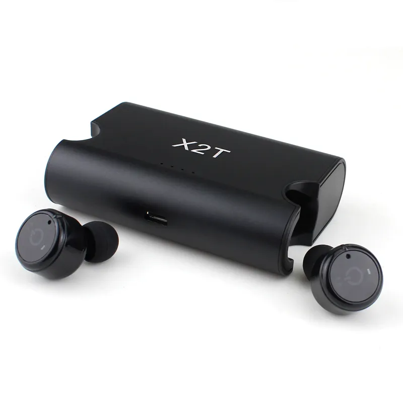 True Wireless Earbuds Twins X2T Bluetooth CSR4.2 Hörlurstelefon stereo med magnetisk laddare Box Väska till mobiltelefon