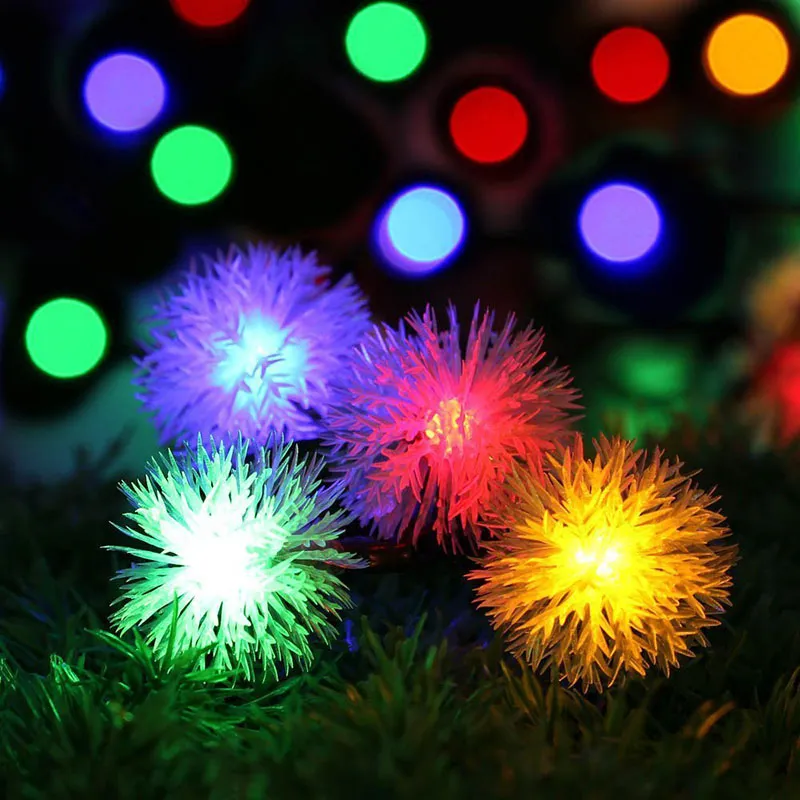 Solar String Lights 19.7ft Multi-Color 30 LED Puffer Ball Water Drop Shape Waterproof Solar Christmas Lights for Home Wedding