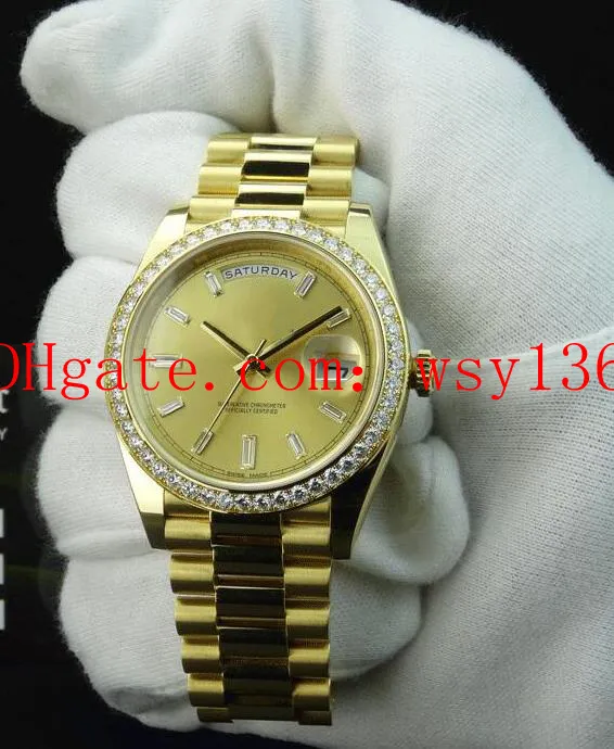 Luxury Men's Watches President 18kt Gold DayDate 40mm Champagne Dial Diamond Bezel 228348 Mekanisk automatisk rörelse Men294K