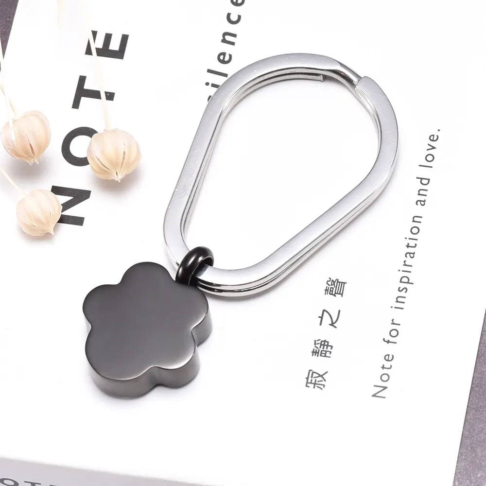 Glänsande poleringskrämsmakning Smycken med Pet Paw Prints Charm Keepsake Memorial Urn Nyckelring för aska Key Ring Tillbehör Mode Smycken