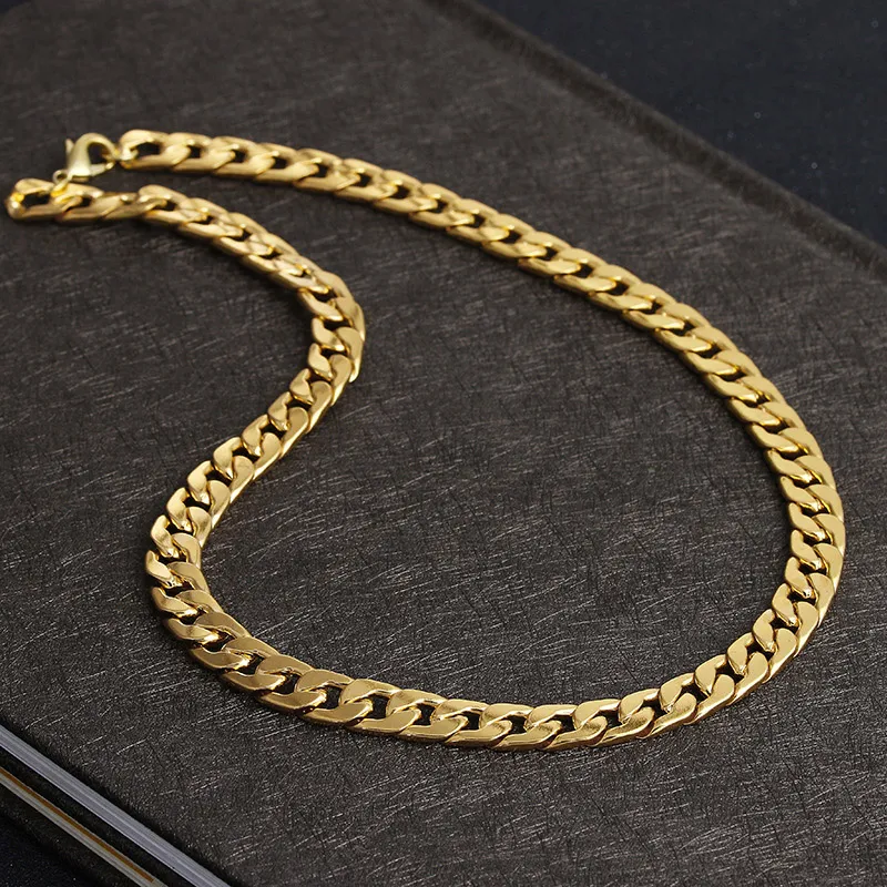 Never fade Fashion Luxury Figaro Chain Necklace 4 Sizes Men Jewelry 18K Real Yellow Gold Plated 9mm Chain Necklaces for Women Mens