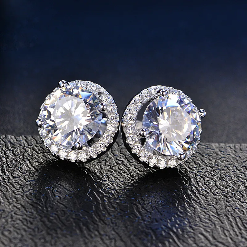 Серьги-гвоздики круглой огранки Halo Earrings Gift Clear Zirconia 18k White Gold Filled Womens Girls Jewelry