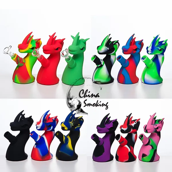 5,5 Zoll Silikon Wasserpfeife Mini Dragon Bong Shisha Bongs Silikonöl Dab Rigs mit Glasschale