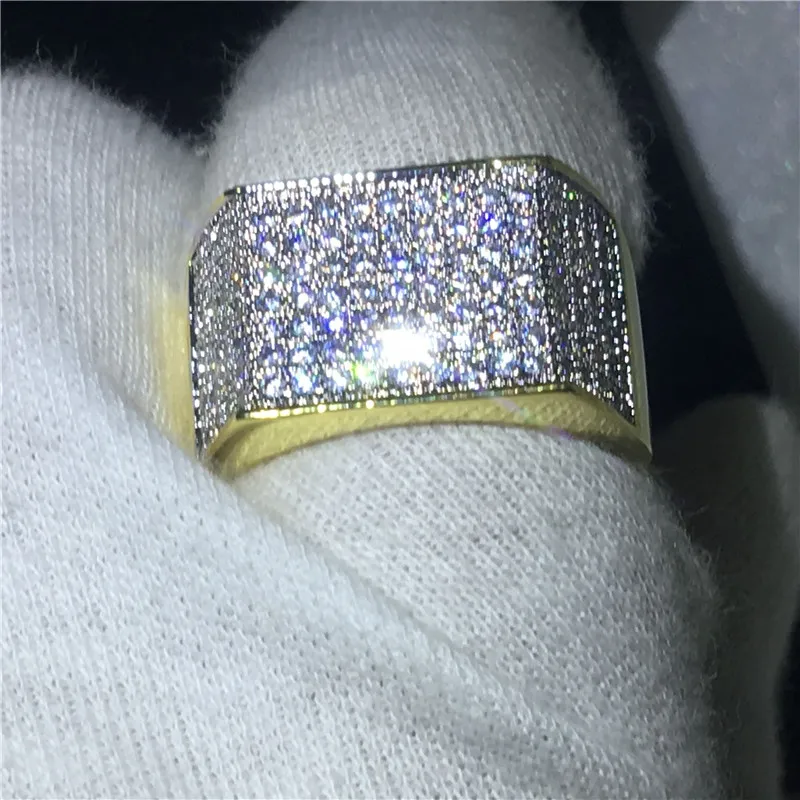 Hermoso anillo masculino Pave Configuración 119 piezas 5A Cz oro amarillo lleno 925 anillo de compromiso de plata anillo de boda para hombres joyería Gift205P