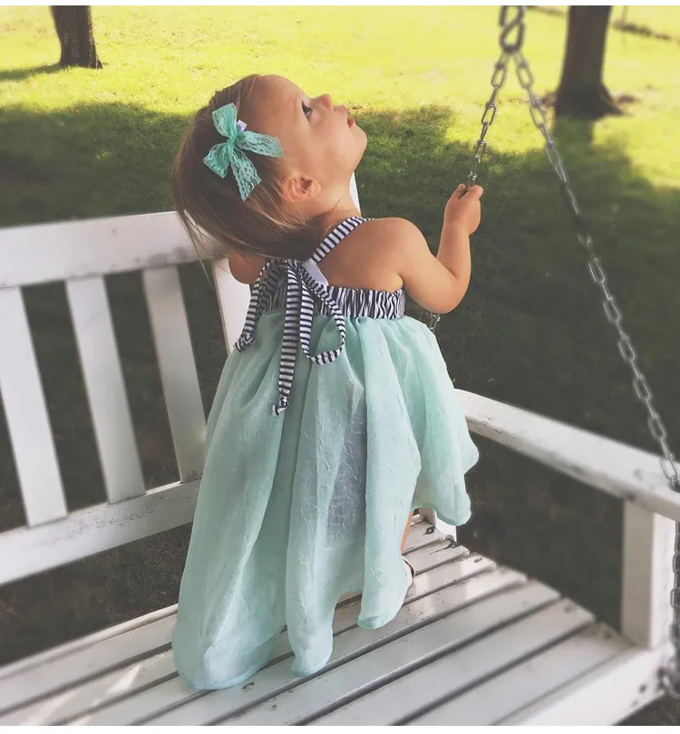 2018 vestido de bebê de verão moda crianças concurso princesa vestido de bebê roupas de menina sem mangas listrado patchwork vestido de festa boutique meninas vestidos