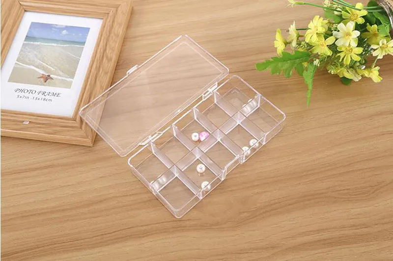 10 Siatki Wyczyść Akrylowe Puste pudełko do przechowywania Koraliki Biżuteria Dekoracja Nail Art Display Case Case Za5624