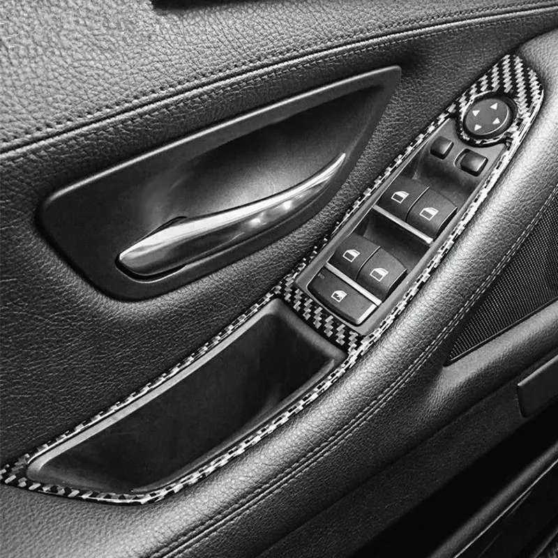 Оконные автомобильные стеклянные кнопки для подъемных кнопок Рамка украшения Обложка 4 шт. Для BMW 5 серии F10 F18 2011-17 углеродное волокно