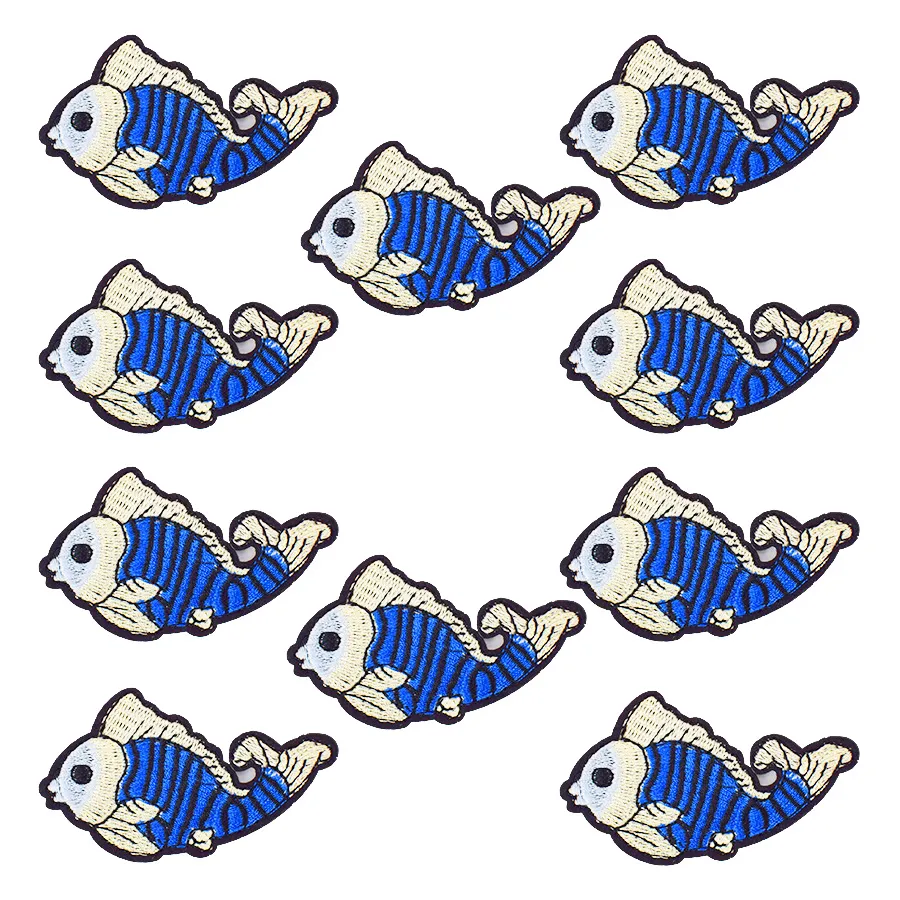 10шт DIY Blue Fish Emproadery Applique Patches для детской одежды для перевода железа аппликация для значков для одежды для одежды