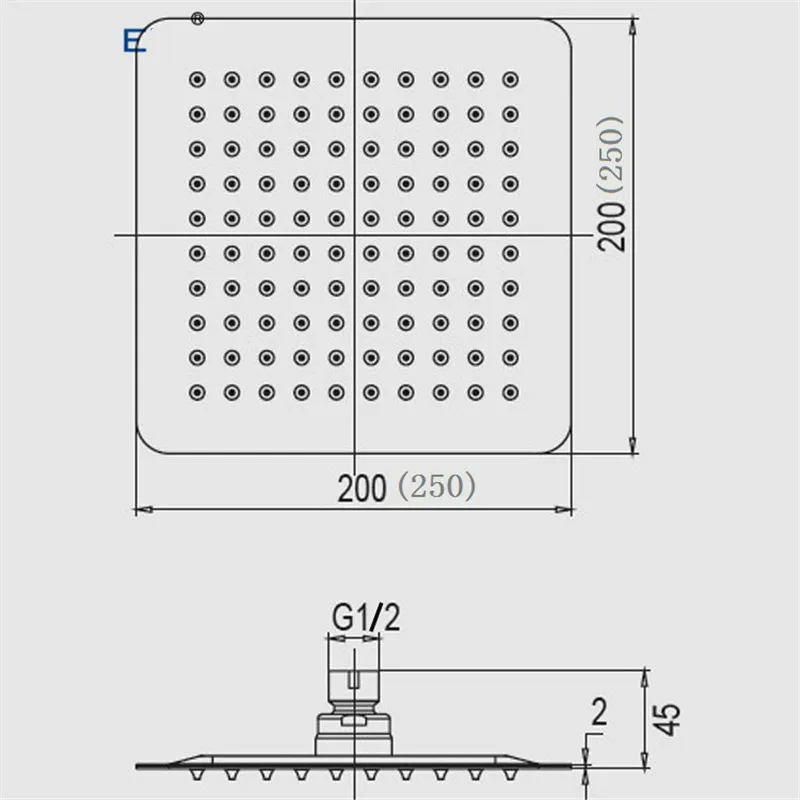 8 10 pouces Premium Qualité Laiton Pluie Bain Pommeau De Douche En Laiton Extension Col De Cygne Bras De Douche Ensemble Noir RoundSquare315V