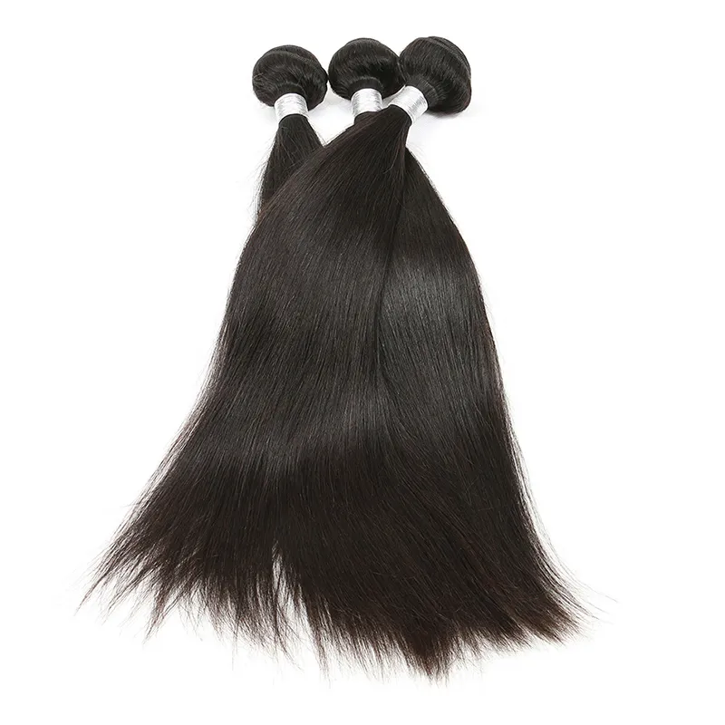 Straight Virgin Hair 3 buntar med 4 * 4 spetslås 9a Brasilianska Human Hair Weave Bundlar med silkesbas stängning fri / mitt / tre del