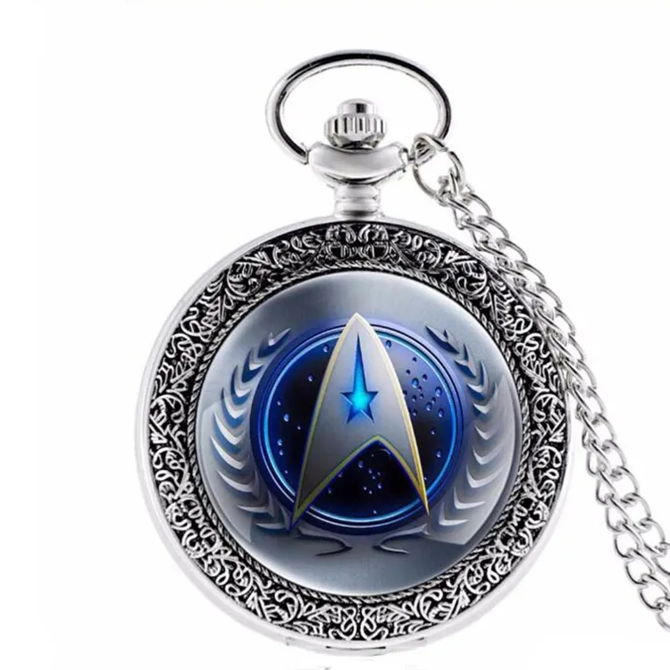 Partihandel 50st / mix New Arrival Star Trek Theme Steampunk Vintage Quartz Pocket Watch Fashion Men Space Klockor Halsband PW035