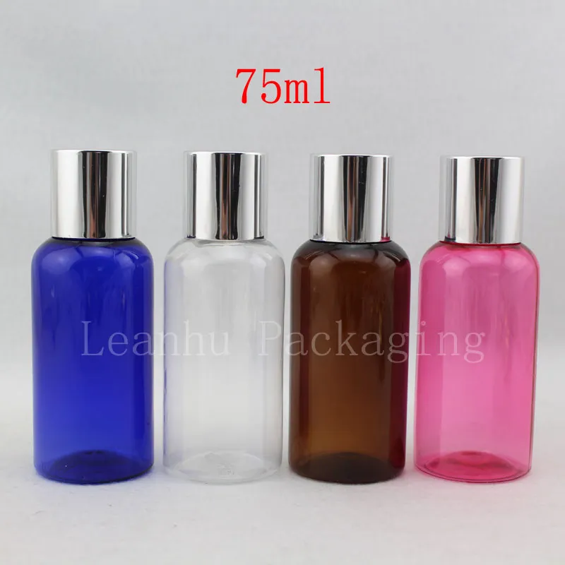 75ml x 50 lege cosmetische reistflessen met zilveren schroefdeksel, kleine plastic flesdeksel, shampoocontainer voor cosmetica-pack