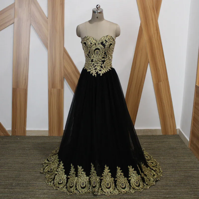 Black And Gold Long Prom Dresses Evening Dress 2020 Real High Quality ...