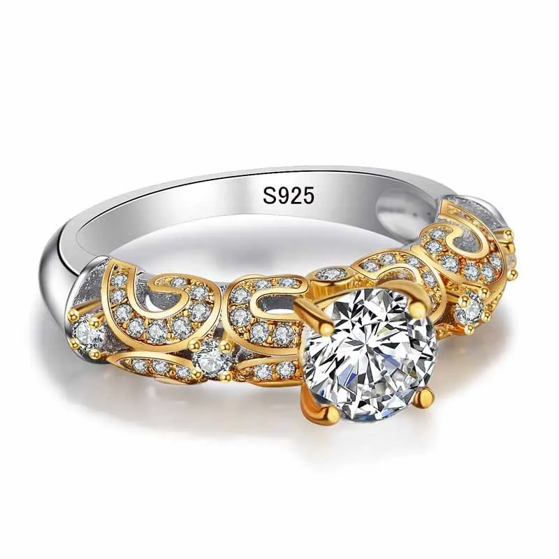 Yhamni Fine Jewelry 100 Original Pure 925 Srebrny Pierścień Złoty kolor Sona CZ Diamentowy zespół ślubny dla kobiet JZ2437262571