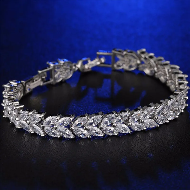 Vecalon Flower Bijoux Female Bracelet 5A Zircon Cz White Gold