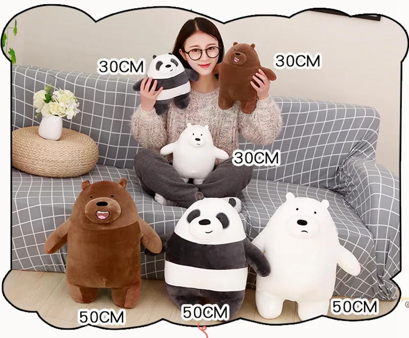 lot 30cm Kawaii We Bare Bears Plush Toy Cartoon Bear Stuffed Grizzly Gray White Bear Panda Doll Kids Love Birthday Gift LA028