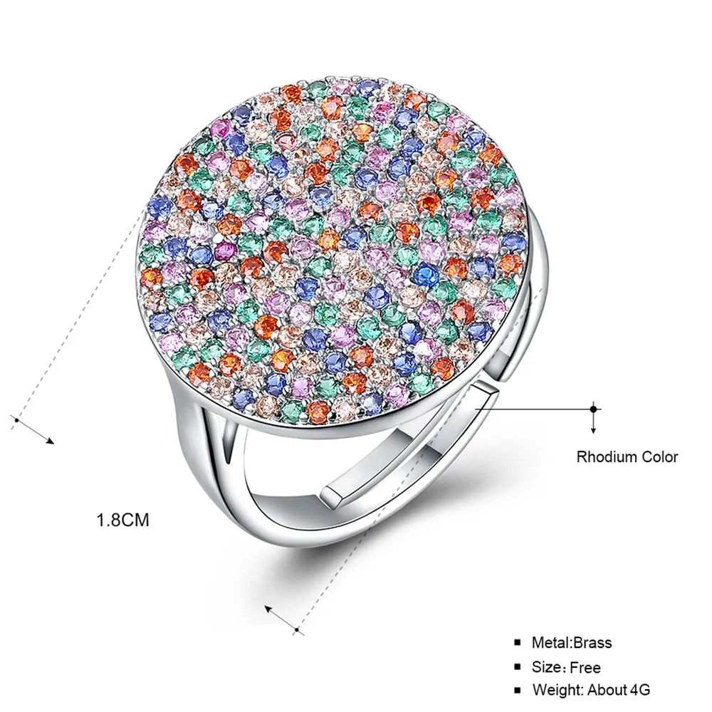 Beautiful round design ring multi color crystal jewellery high quality trendy jewery Great colorful rings