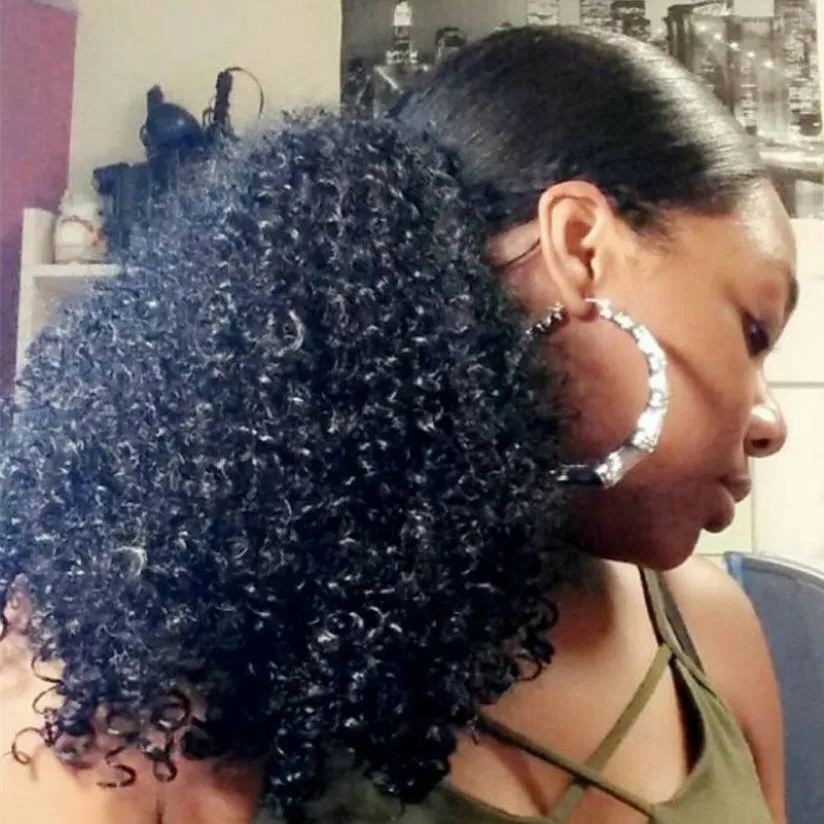 160g mänskligt hår kinky ponytails hårstycken för amerikanska svarta kvinnor afro lockigt hästsvans dragkedjor klipp på ponnysvans förlängning