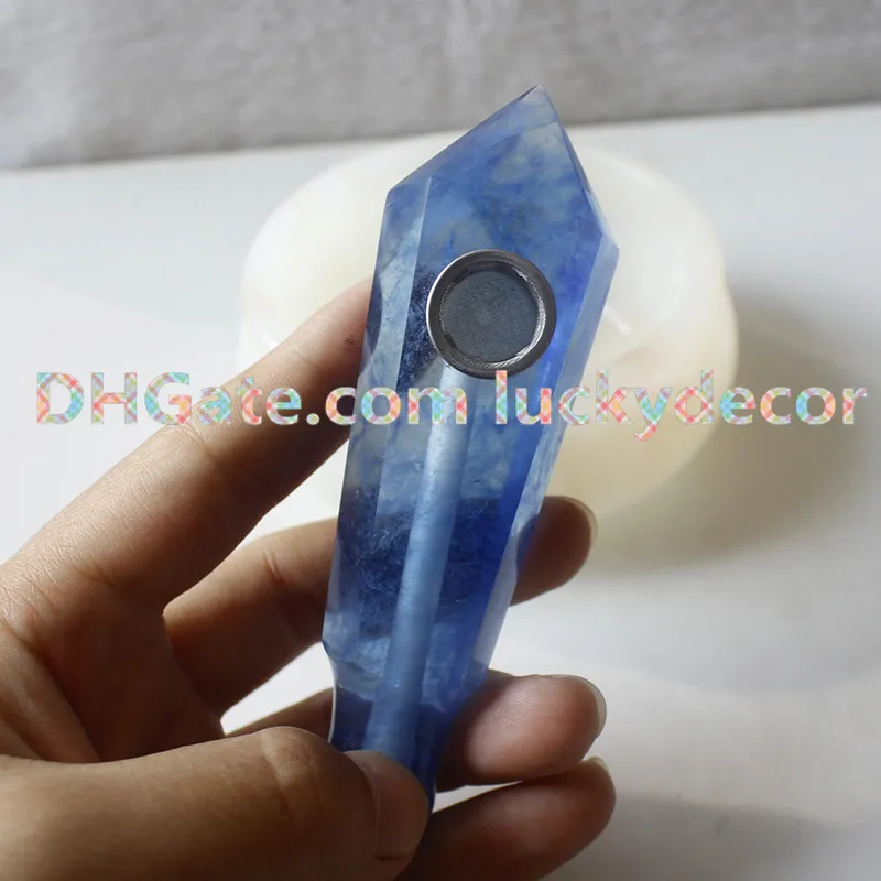 Blauw Smelten Quartz Gesneden Punt Crystal Obelisk Pipe Nieuwigheid Blauw Smelten Stone Quartz Crystal Sigaret Houder Smoking Pipe Healing 