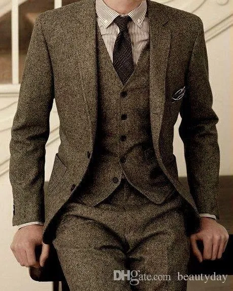 Mode d'hiver Tweed Groom Tuxedo Excellent Homme Blazer Notch Lapel Deux Boutons Hommes Dîner D'affaires Costume De Bal (Veste + Pantalon + Cravate + Gilet) NO: 176