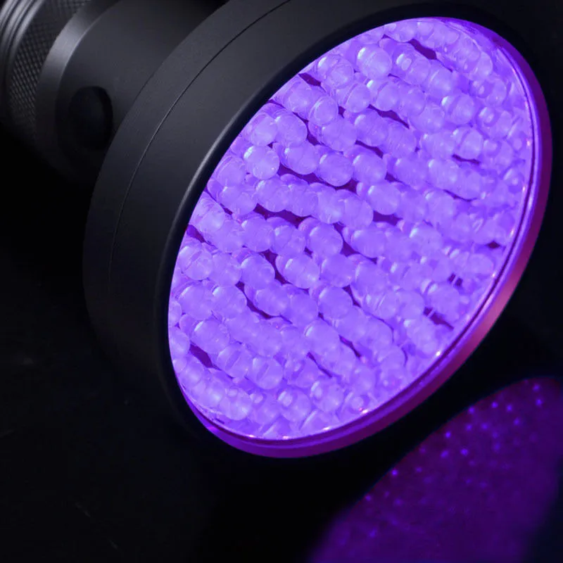 100LED 395-400nm UV Blacklight Scorpion Super Bright Détection lampe de poche Torche Portable Violet Light Money Detector