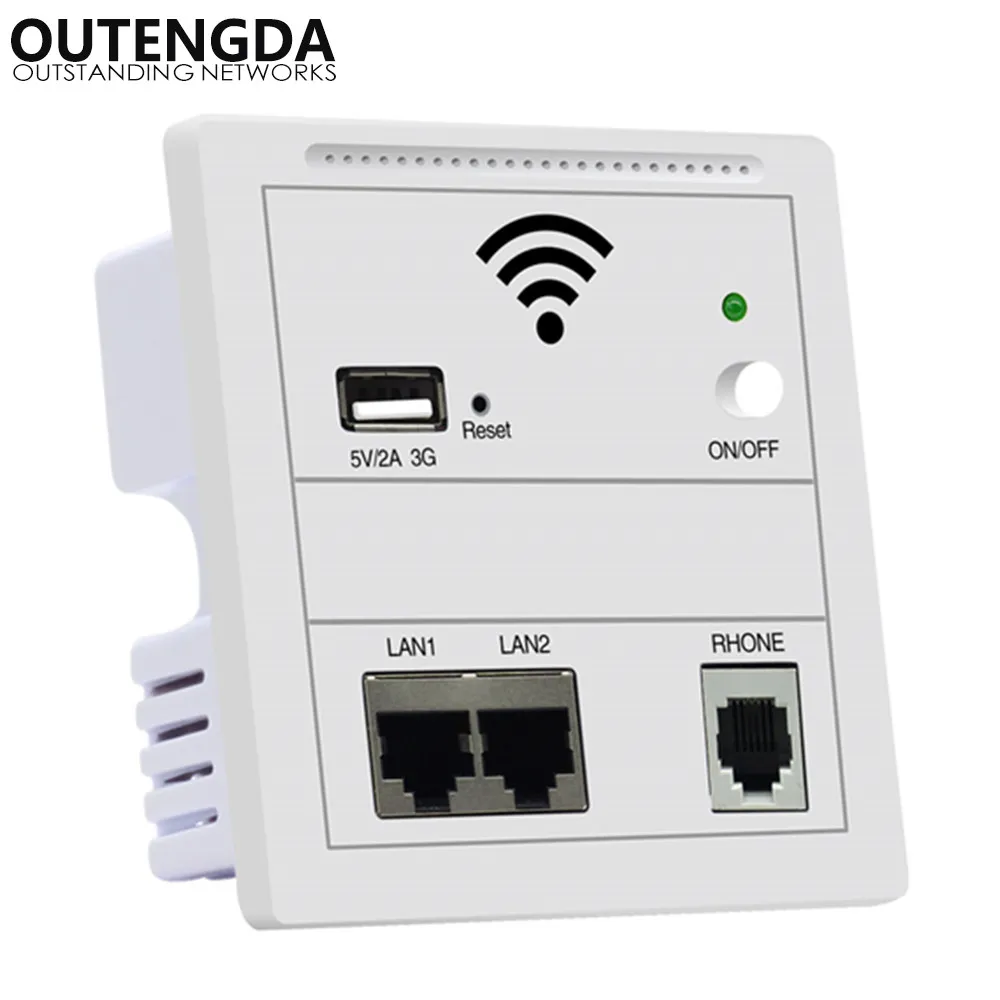 Outengda 150mbps i vägg AP För Smart Hotel Embedded Access Point Wi-Fi Wireless Poe Supported Wireless Router Repeater White