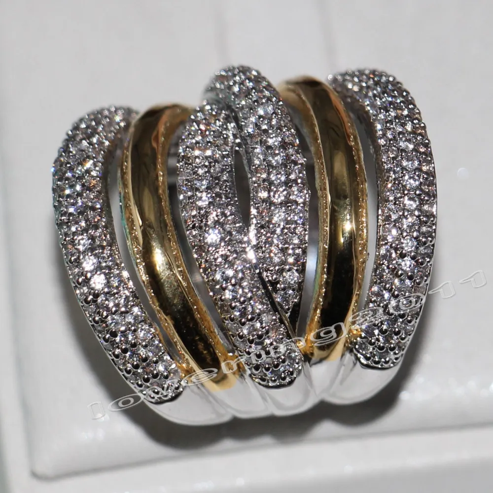choucong Luxus-Schmuck-Set mit 210 Diamanten, 14 Karat Gelb- und Weißgold gefüllt, für Damen, Verlobung, Hochzeit, Ring-Set