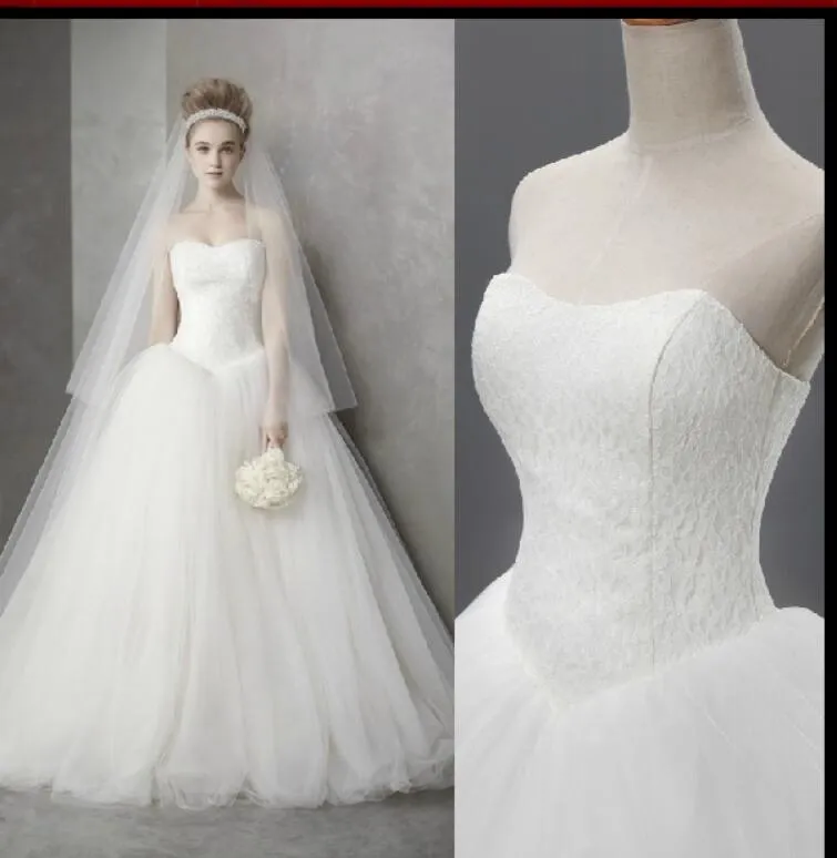Custom Made Wedding Dress 2018 Tanie Celebrity Bez ramiączek Vintage Tulle Suknia Balowa Bridal Organza Koronki Suknie ślubne