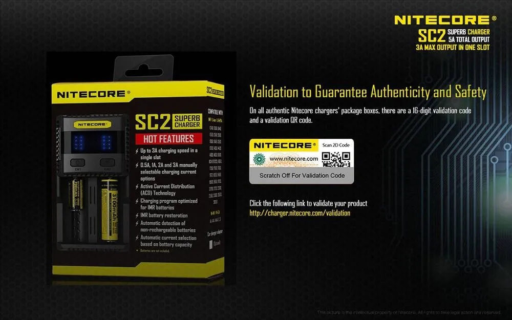 Nitecore SC2 laddare intelligent batteriladdare USB-utgång 3A för LIFEPO4 Lithium Iion Ni-MH NiCd 18650 10340 10350 10440 Universum Batteri