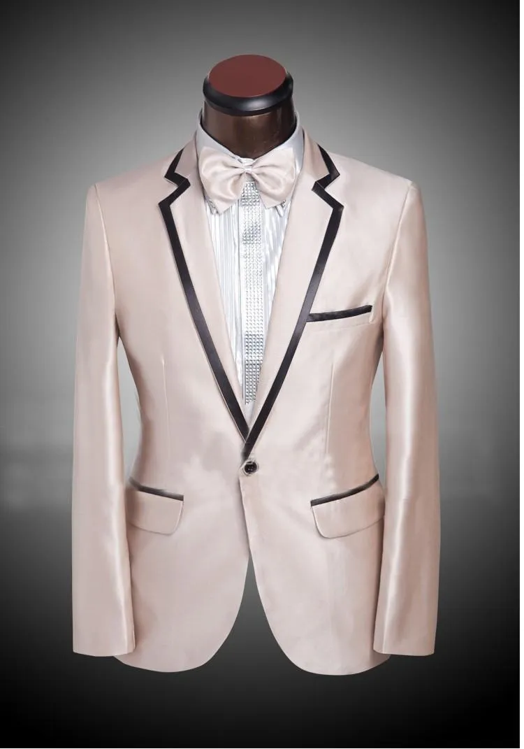 Hoge Kwaliteit Champagne Bruidegom Tuxedos GroomsMen Blazer Notch Revers One Button Mannen Zakelijke Formele Partij Prom Pak (Jas + Broek + Bogen Das) 248