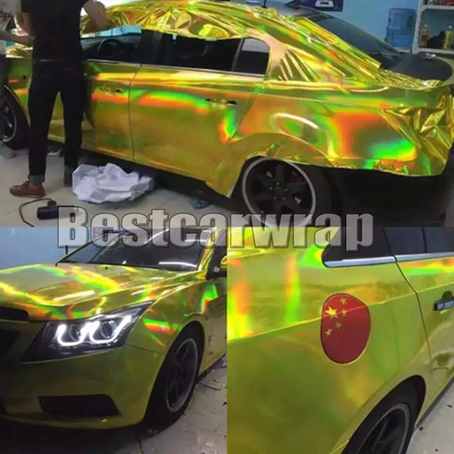 Save Big on Bulk Rainbow Chrome Car Wrap Fluorescent Yellow Hographic  Chrome Vinyl Film Car Wrap With Air Bubble Free Rainbow Chameleon Chrome  TRUCK