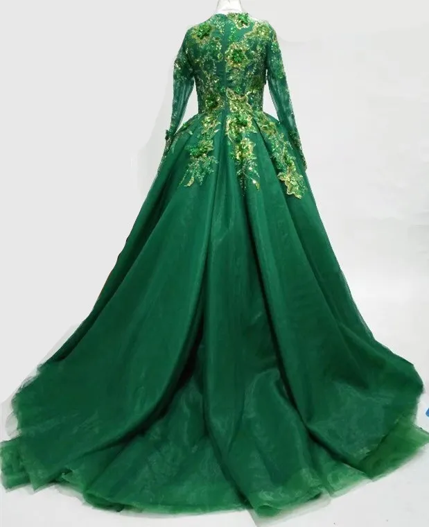 Abito da ballo in organza abiti da ballo maniche lunghe verde musulmano eleganti abiti modesti da sera vestito da ballo islamico5081698