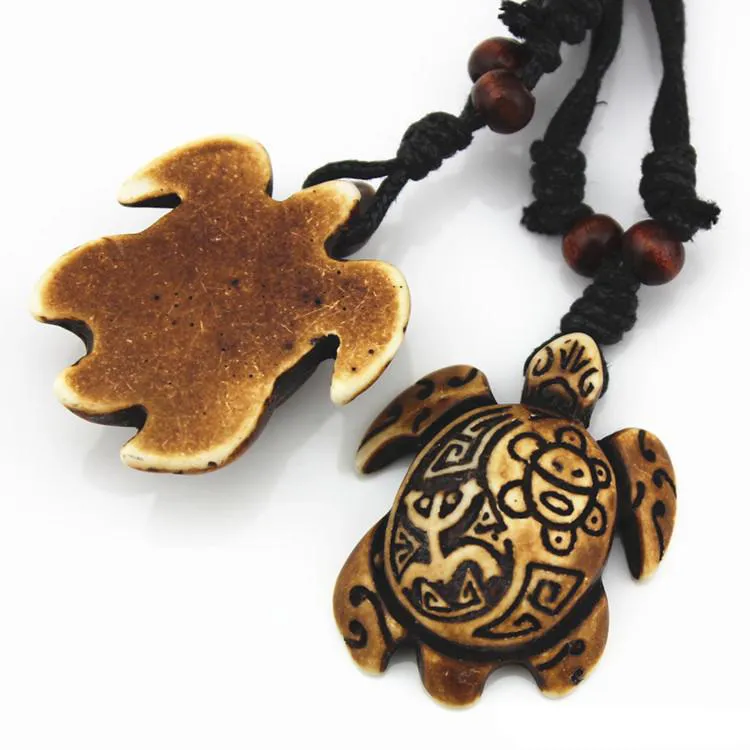 Fashion men Yak Bone Powder Carved Sun Smiley Frog Surfer Turtles Pendant Charm Necklace Wood Beads Adjustable Rope Necklace