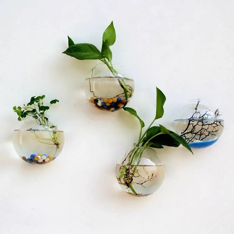 透明な円形の壁の水滴の花瓶の創造的な吊り下げ壁ガラス花瓶家の飾りの魚水族館の手工芸品