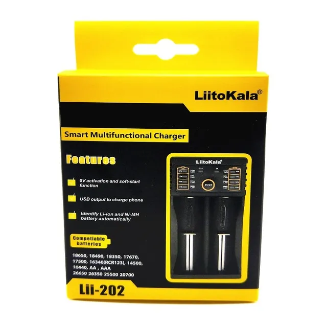 Liitokala Lii-202 18650 배터리 충전기 26650 16340 RCR123 14500 LiFePO4 1.2V NI-MH NI-CD 재충전 가능 배터리