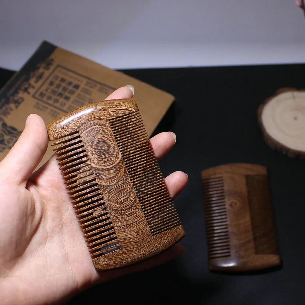 Grön Sandelträ Pocket Beard Hair Combs 2 Storlekar Handgjorda Natural Wood Comb 