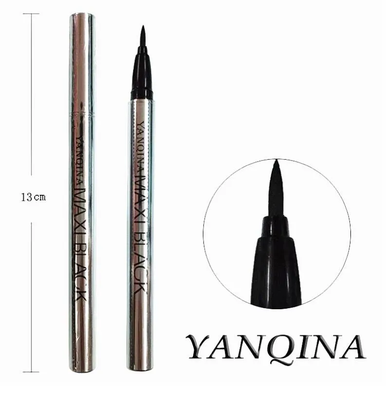 Yanqina svart långvarig flytande eyeliner penna Vattentät Smudge-korrekt kosmetisk skönhet makeup borste eyeliner gel penna