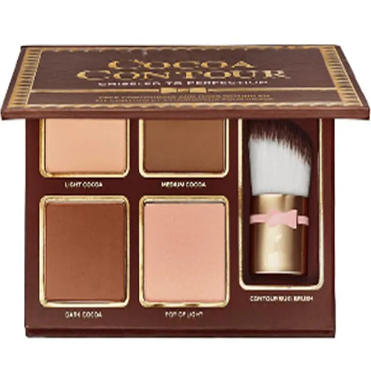 COCOA Contour Kit 4 kolory bronzery zakreślacze paleta pudrów Nude Color Shimmer Stick kosmetyki czekoladowy cień do powiek z pędzelkiem