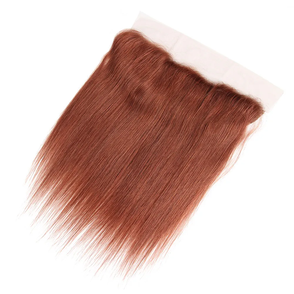 Rojo de cobre peruana del pelo humano 3 ofertas de los paquetes con los frontales recto # 33 castaño rojizo oreja a oreja 13x4 Cierre frontal del cordón con Tejidos