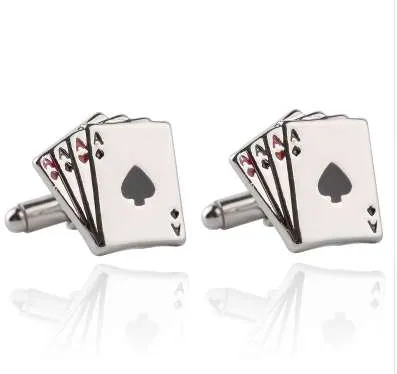 Fashion Vintage 4A Poker Cufflinks For Men High Quality Handmade Exquisite Stainless Steel Silver Cuff Links For Bridegroom