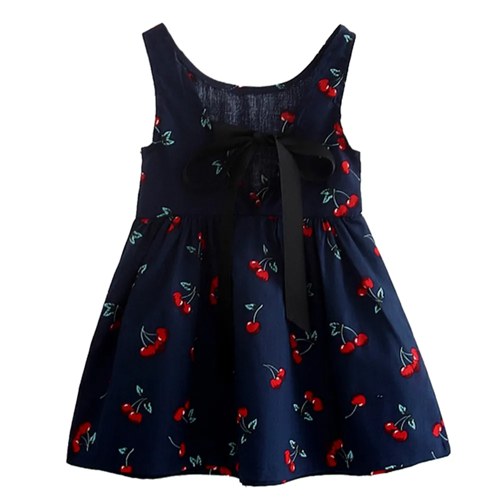 Kleid für Mädchen 2018 Sommer Baumwolle Kirsche Bogen Dekor Prinzessin Kleid Floral Weste Kleider für Mädchen Kinder Kleidung Vestidos