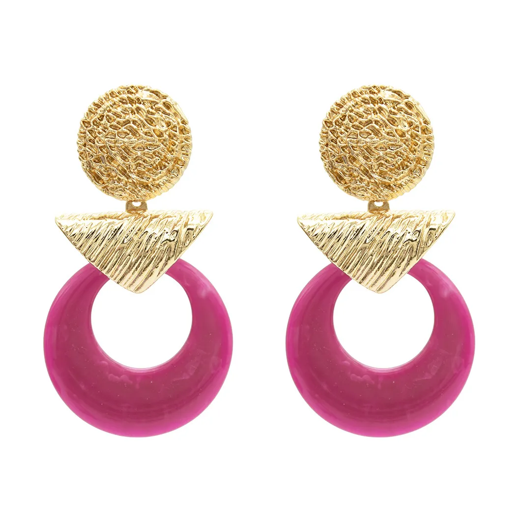 6 Colors Bohemian Acrylic Round Circle Pendant Earrings European Fashion Gold Ear Stud Drop Earrings for Women Party Jewelry