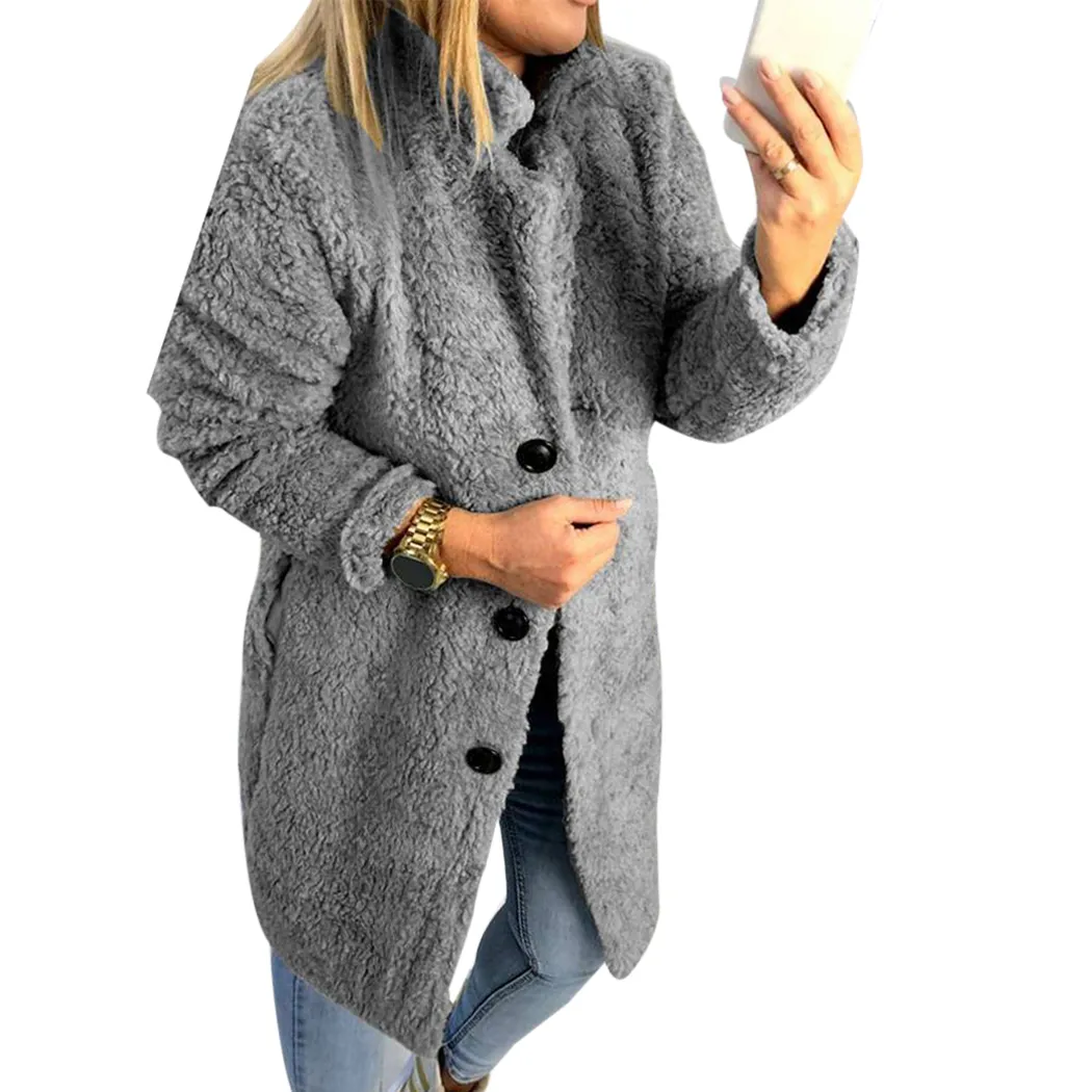 Kobiety Jesień Faux Fur Kurtka 2018 Winter Casual Button Coat Teddy Coat Odzież Odzieży Kobiet Ciepłe Miękkie Futro Pluszowa Kurtka Płaszcz