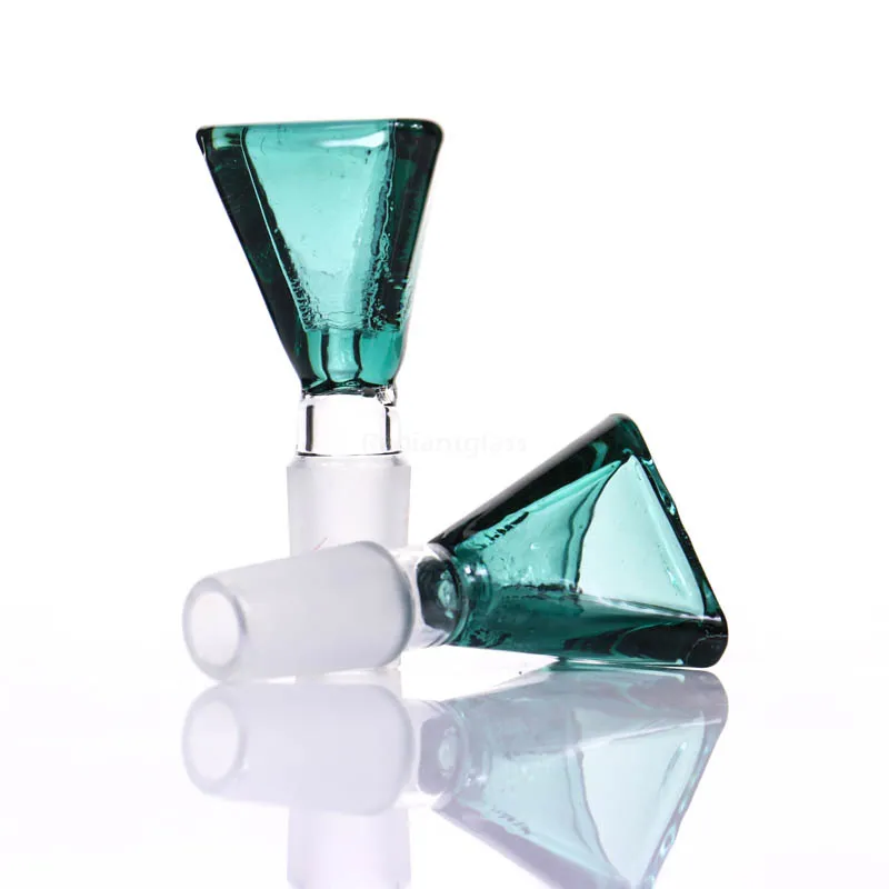 Narghilè accessori somking Ciotola di vetro triangolare verde blu anatra giada 14mm / 18mm per pipa ad acqua o gorgogliatore di bong