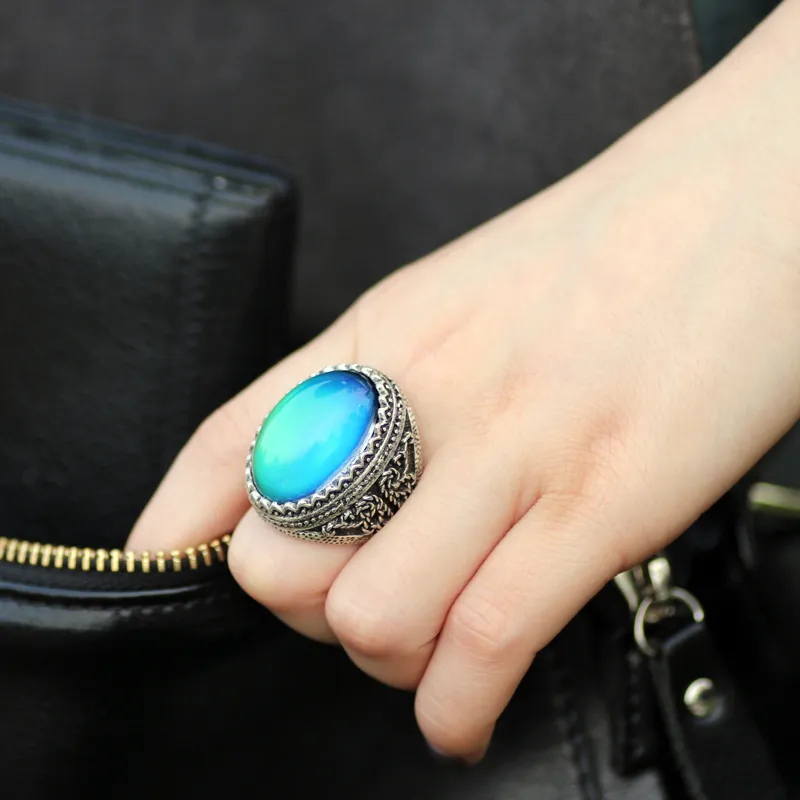 New Fashion High Quality Luxury Mood Ring Big Color Change Stone Alloy Jewelry Set MJ-RS029