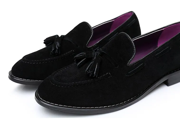 2019 Men Fashion Loafer Genuine Suede Leather Dress Shoes With Tassel Slip On Wedding Party Men`s Moccasin 1NX25